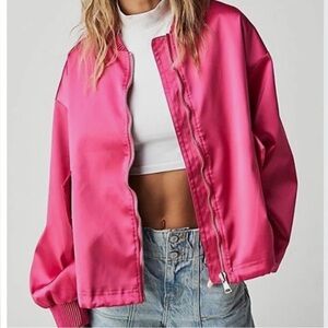 We The Free Hot Pink Satin Bomber Jacket